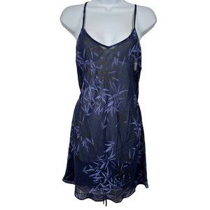 Vintage Calvin Klein Small Nightgown Blue Floral Spaghetti Straps Sheer Sexy